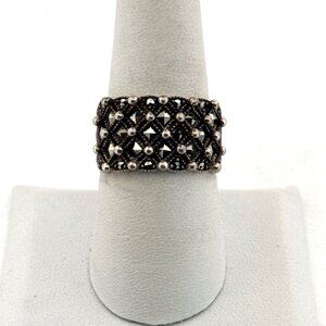 Estate Sterling Silver 925 Marcasite Wide Band Ring Size 8 Vintage Jewelry 5.8g